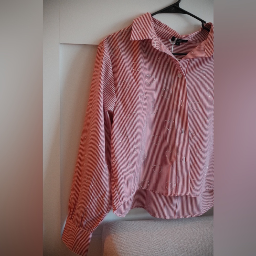 Red and white stripped cropped blouse with hearts